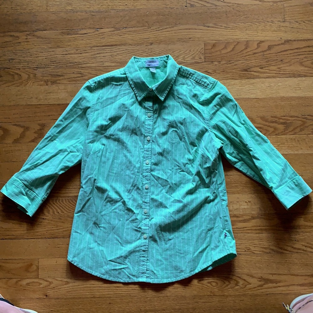 Girls IZOD Stretch Mint Striped Dress Shirt Size S